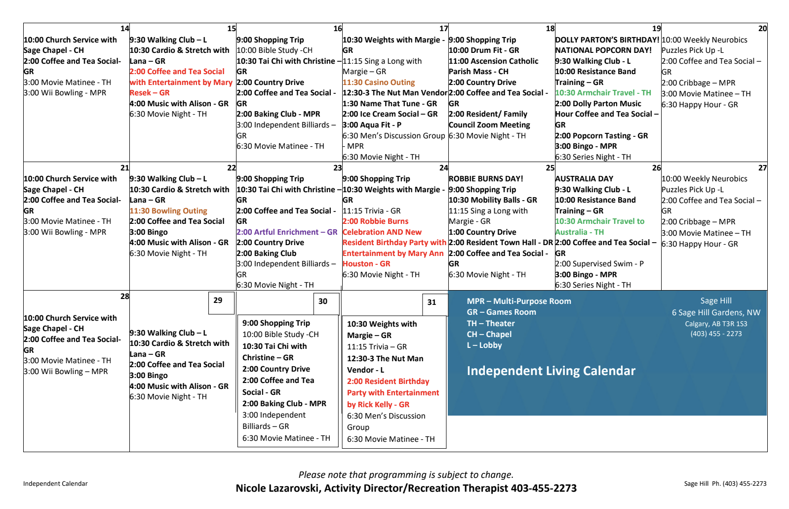 Residence Events Sage Hill Residence Events Sage Hill