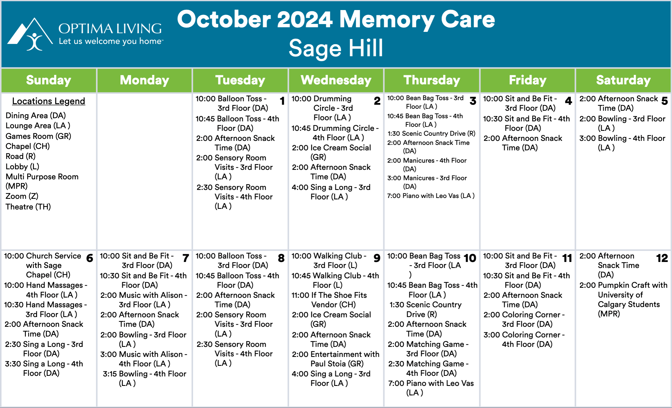 Sage Hill October 1 - 12 2024 MC event calendar