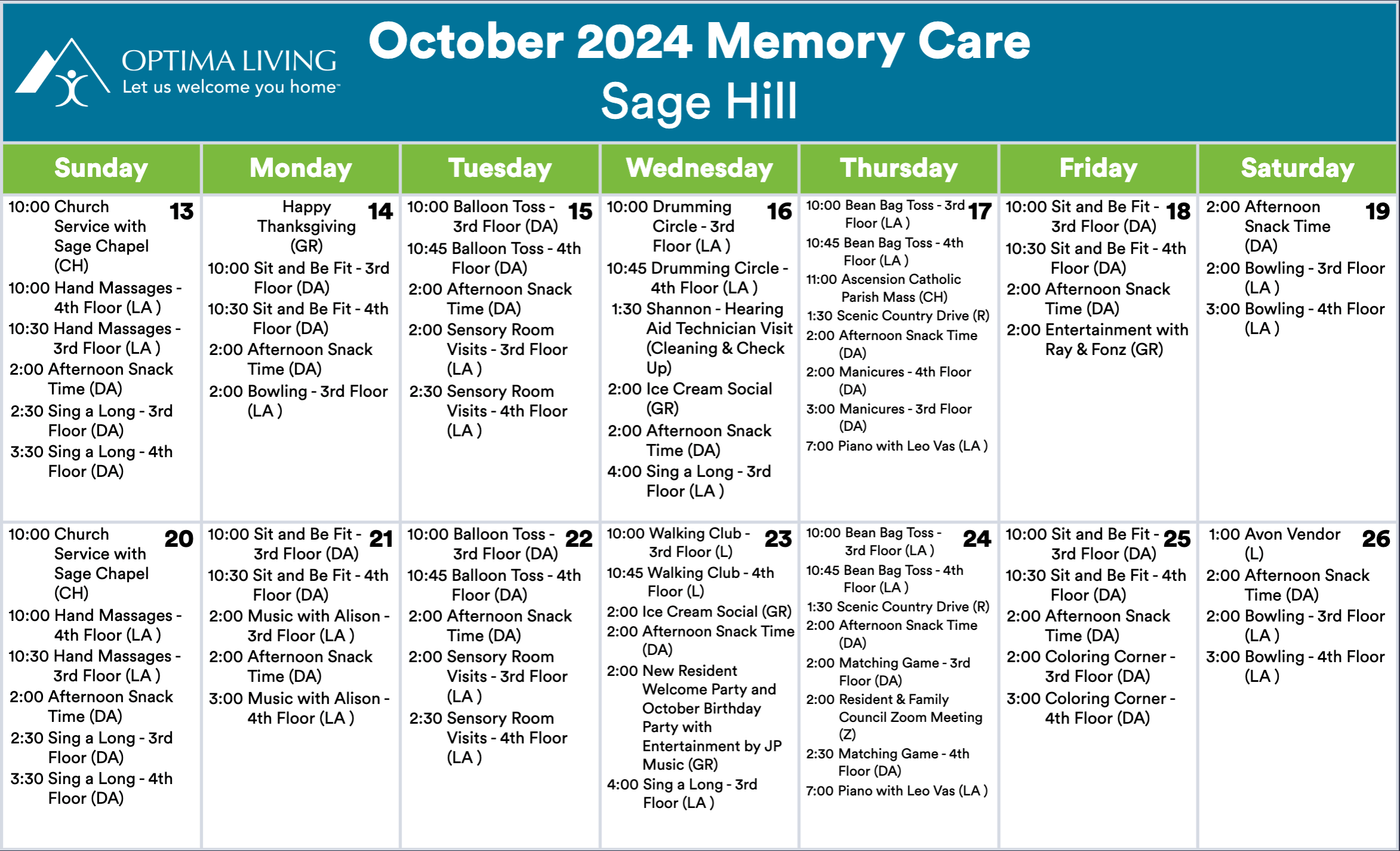 Sage Hill October 13 - 26 2024 MC event calendar